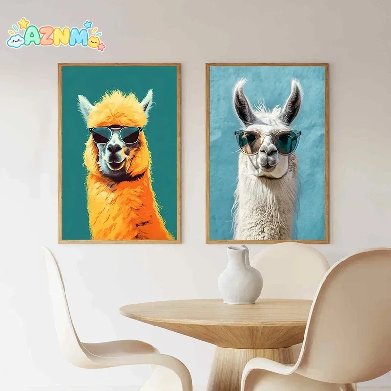 Funny Colorful Llama Animal Canvas Painting Alpaca Prints Nursery Nordic Wall Art Poster Kids Pictures Living Room Home Decor