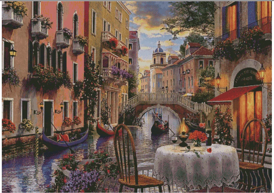 Night Water City Scenery Scene 18CT 16CT 14CT Unprinted Cross Stitch Kits Embroidery Art DIY Handmade Needlework Home Decor