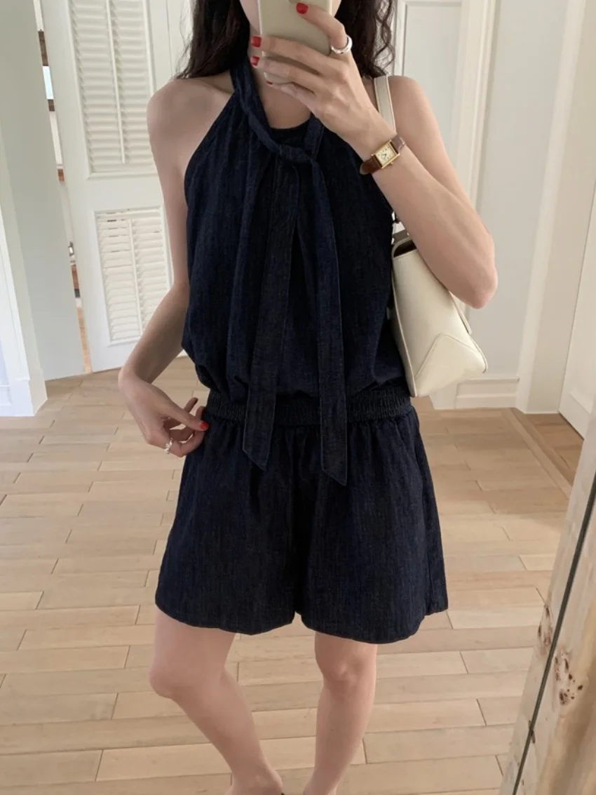 Alien Kitty Solid Holiday Women Suits Halter Loose New Blouses Summer Daily Sexy OL Chic Casual High Street Wide Leg Shorts