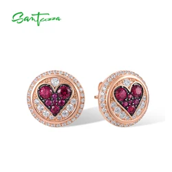 SANTUZZA Pure 925 Sterling Silver Earrings Studs For Women Sparkling White CZ Created Ruby Sweet Heart Delicate Fine Jewelry