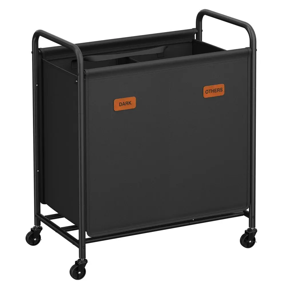 

Двухсекционный органайзер для белья, корзина для белья на колесиках, передвижная тележка для одежды с большой вместимостью и съемными мешками, для дома