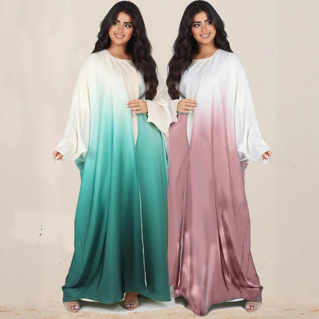 

Платье открытое Абая женское платье-кардиган мусульманские абайи градиент Джалабия Марокко кафтан Дубай Vestidos Рамадан длинный халат