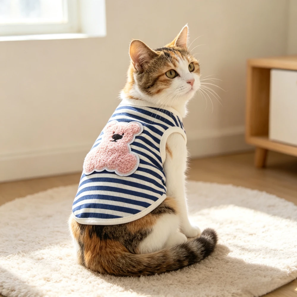 Elastic breathable pet vest embroidery prints lightweight summer sleeveless daily wear for cats dogs outdoor activity