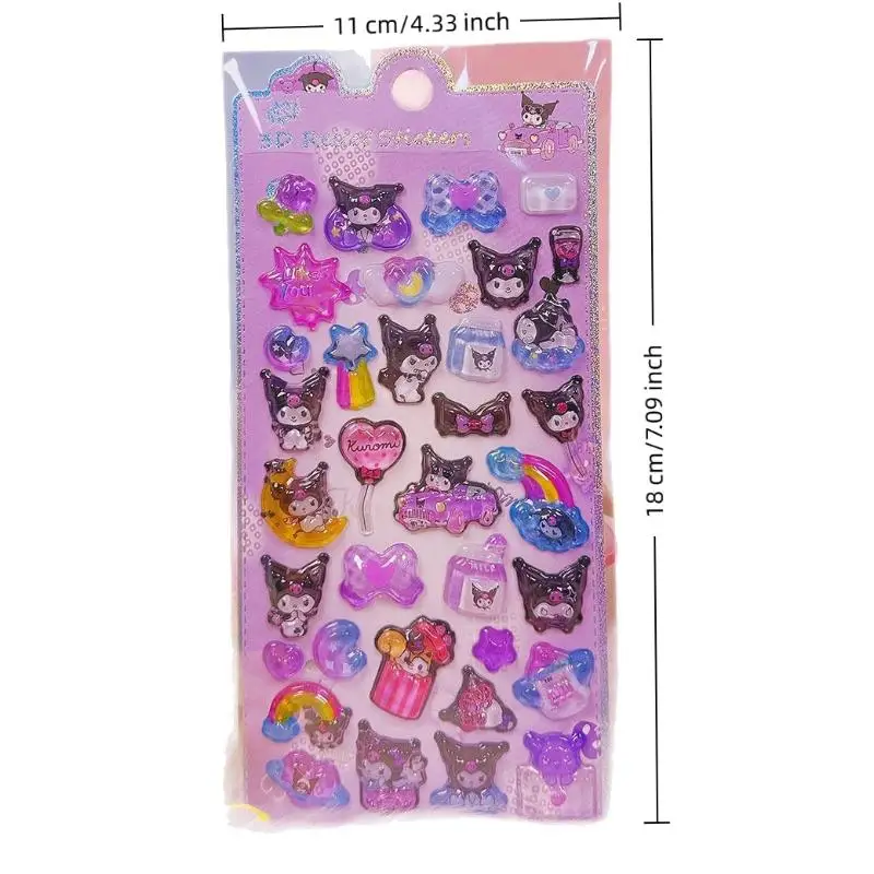 Cartoon Kuromi My Melody Cinnamoroll 3D Embossed Three-Dimensional Stickers Mobile Phone Decoration Holiday Gift