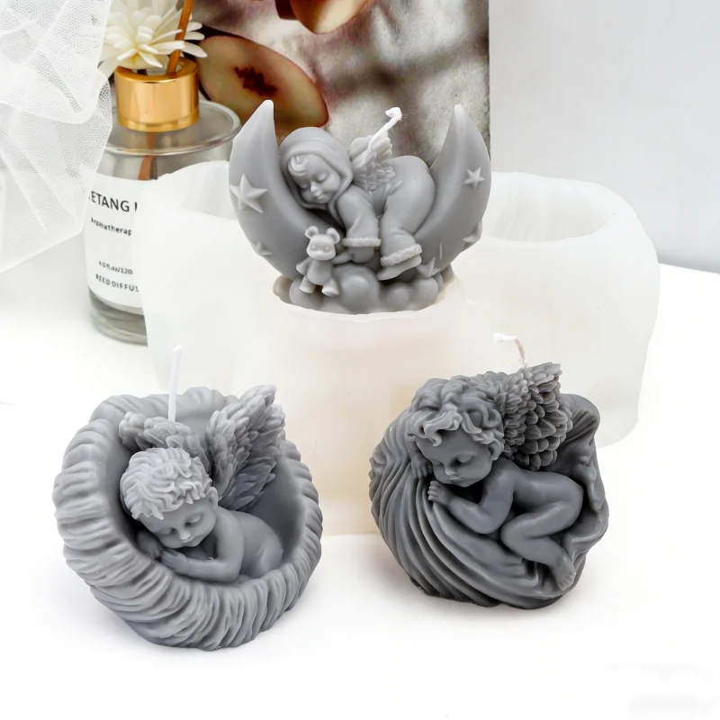 لطيف أجنحة الورد الملاك على شكل سيليكون شمعة قوالب ثلاثية الأبعاد الكروب SleepMoon تصميم لتقوم بها بنفسك قذيفة الحلزون الملاك الراتنج قالب رائحة ديكور المنزل