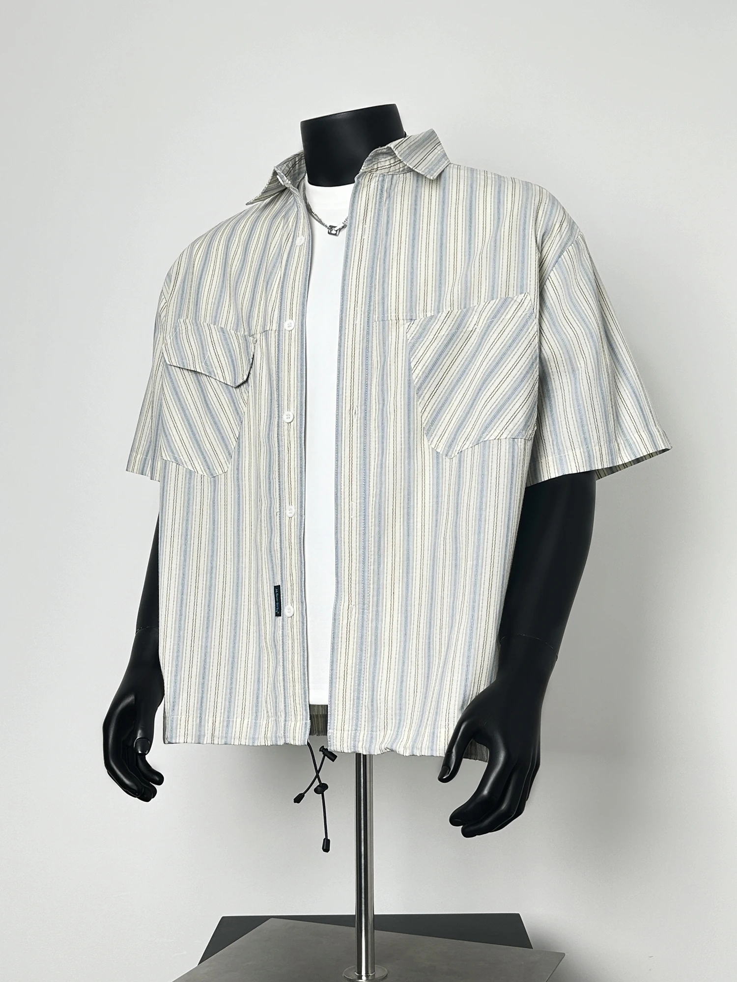 

Мужская рубашка ANXIE в японском ретро-стиле, с коротким рукавом, в полоску, на шнурке, летняя, свободного кроя, дышащая, молодежная, модная