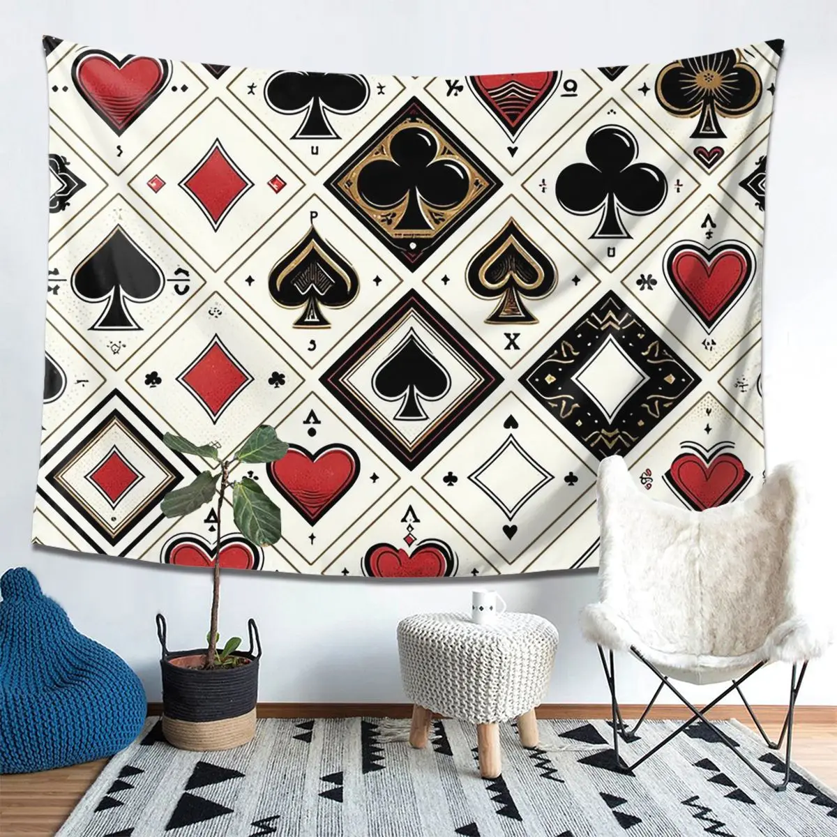 

Casino Playing Card Symbols Diamond Heart Spade Clubs Tapestry Decor Art Aesthetic Tapestries Home Wall Cloth Wall Hanging