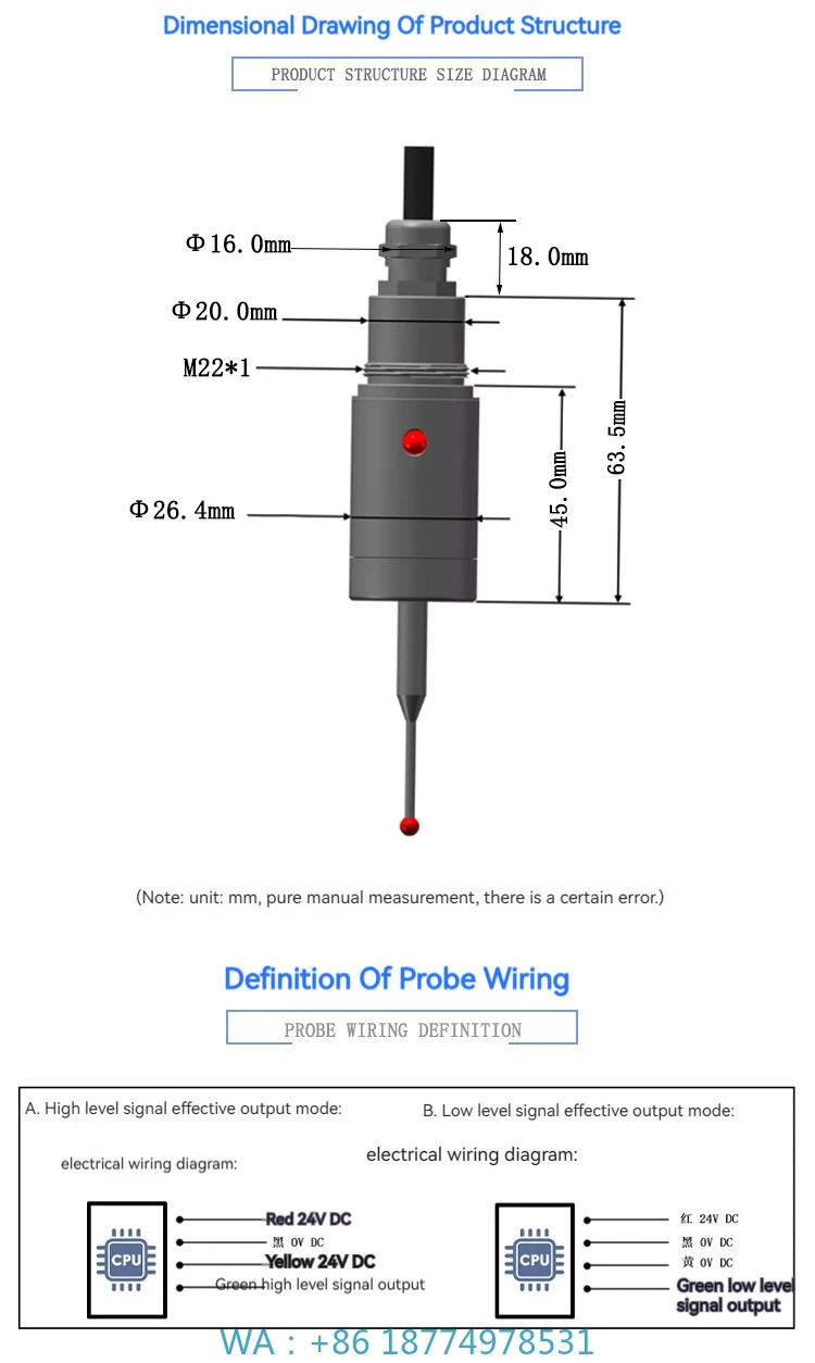 

Edge Finder with LED Light Indicator for Engraving Machine CNC Router MP25-1 Standard 5M 4 Cores Wired Probe XYZ Axis Sensor 3D