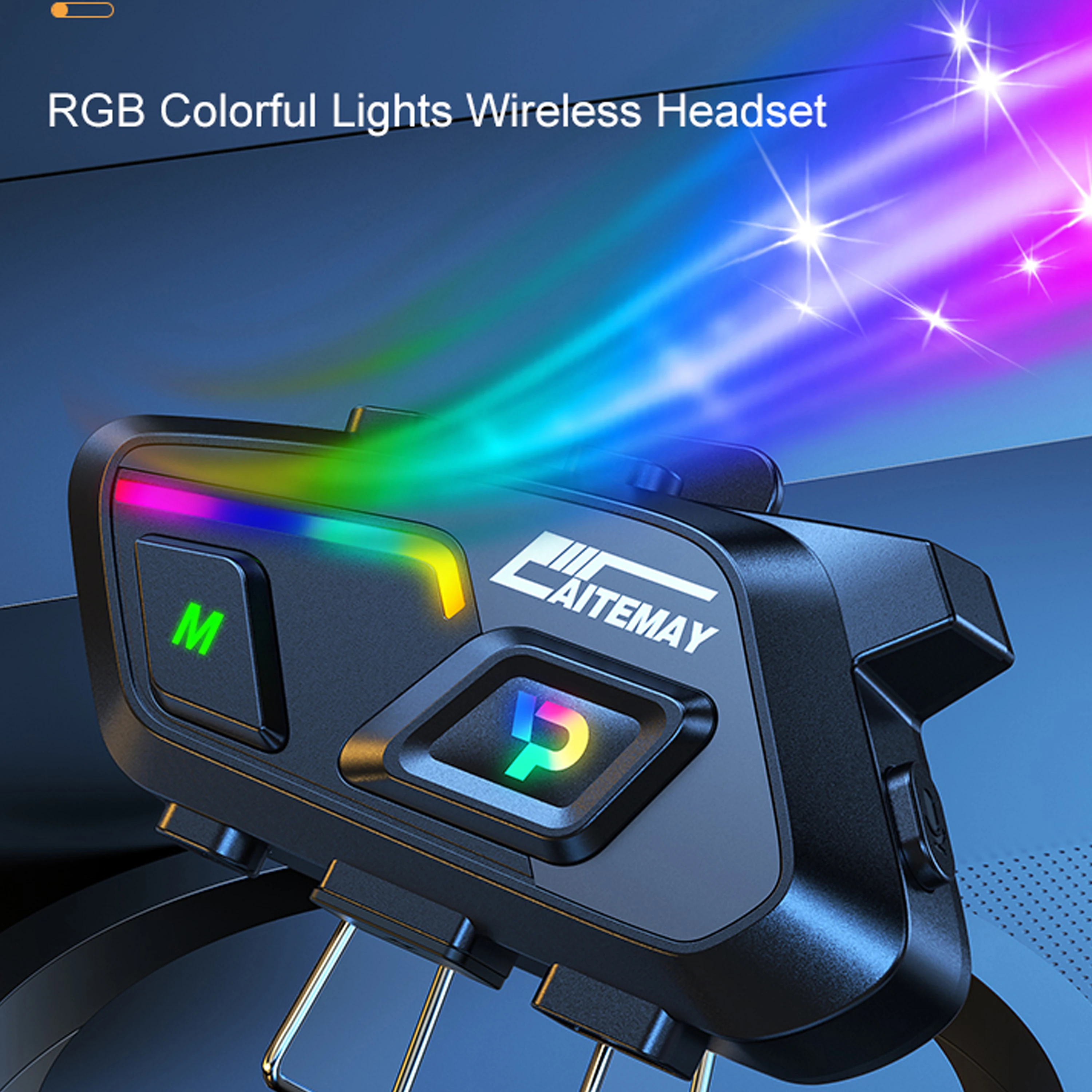 Motorcycle Helmet Headset Bluetooth 5.3 Voice Control Wireless Hands-on Talking Earphone Waterproof RGB Light with Music Share