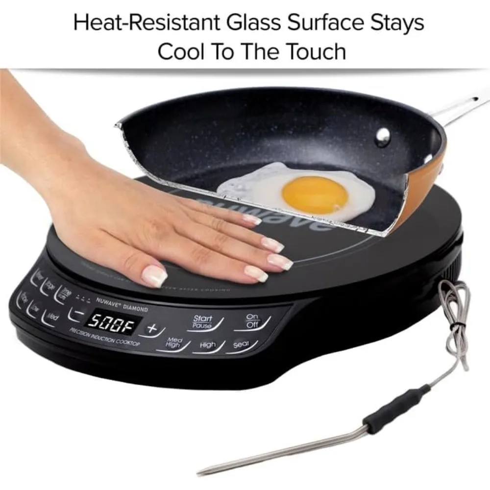 Induction Cooktop,New & Improved,1400W,91 Temps 50°F to 500°F,6.5” Heating Coil,Shatter-Proof Ceramic Glass,3 Wattage Settings,