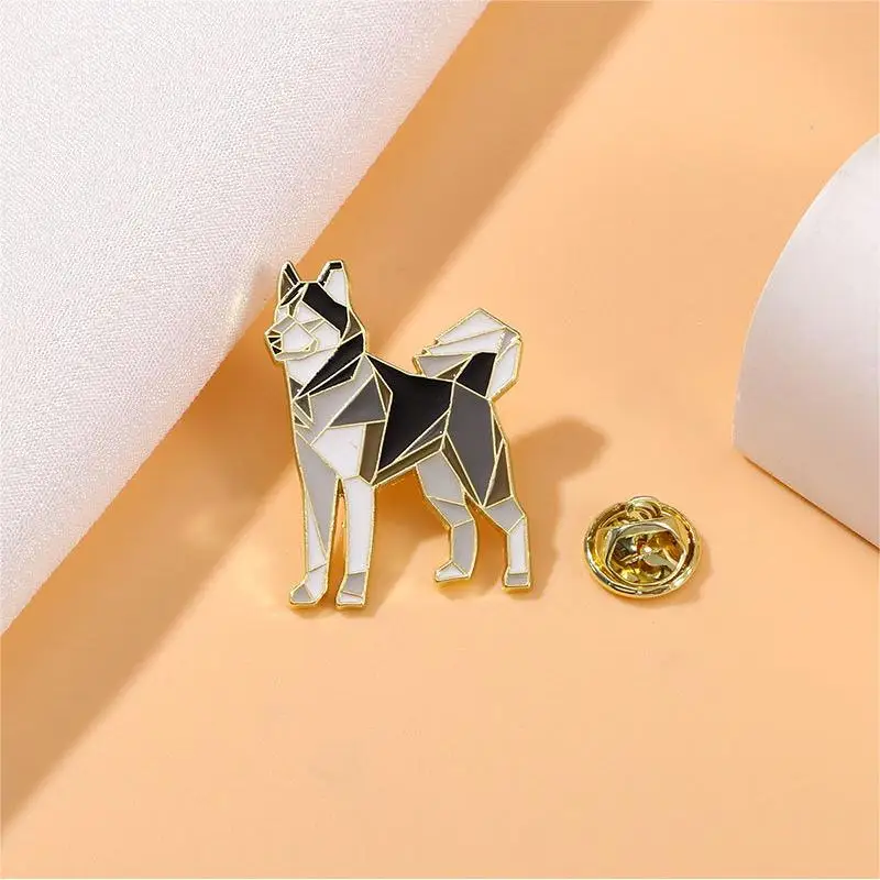 Cute Cartoon Geometry Line Dog Enamel Brooch Creative Animal Shepherd Husky Lapel Pin Badge Backpack Clothing Hat Accessories