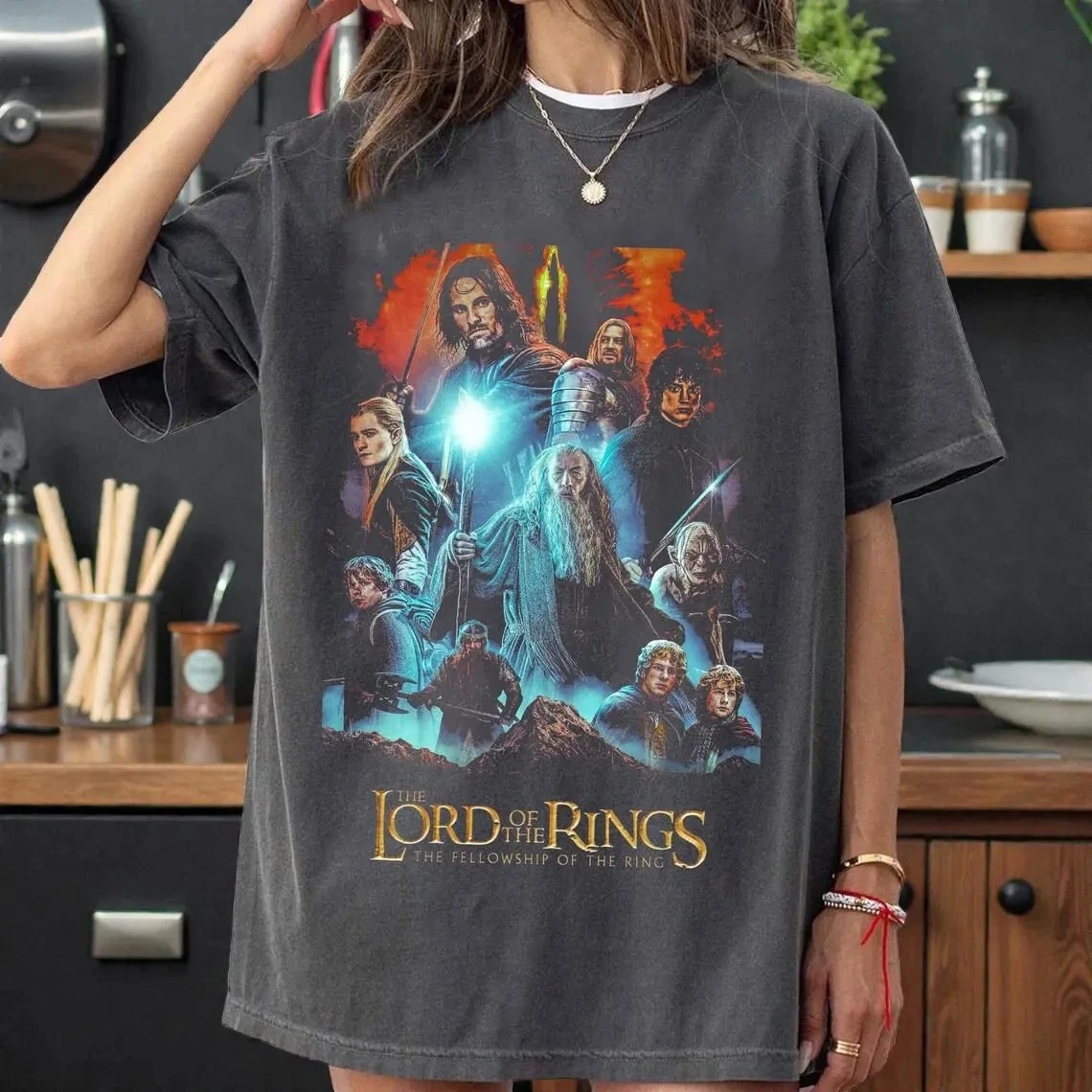 Camiseta Vintage de Hombre con Diseño de Homenaje al Señor de los Anillos, Unisex, Cuello Redondo, 100% Algodón, Manga Corta, Estilo Y2K, Talla Grande, Popular