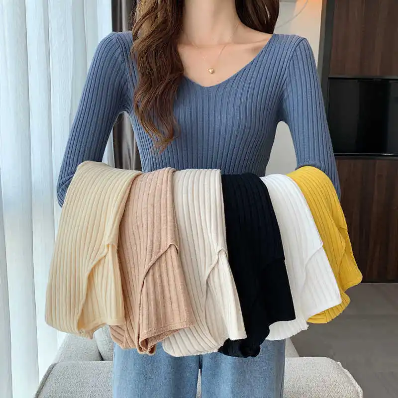

V Neck Casual Autumn Winter Women Sweaters Turtleneck Long Sleeve Thick Warm Pullovers Korean Knit Wears Basic Jumpers