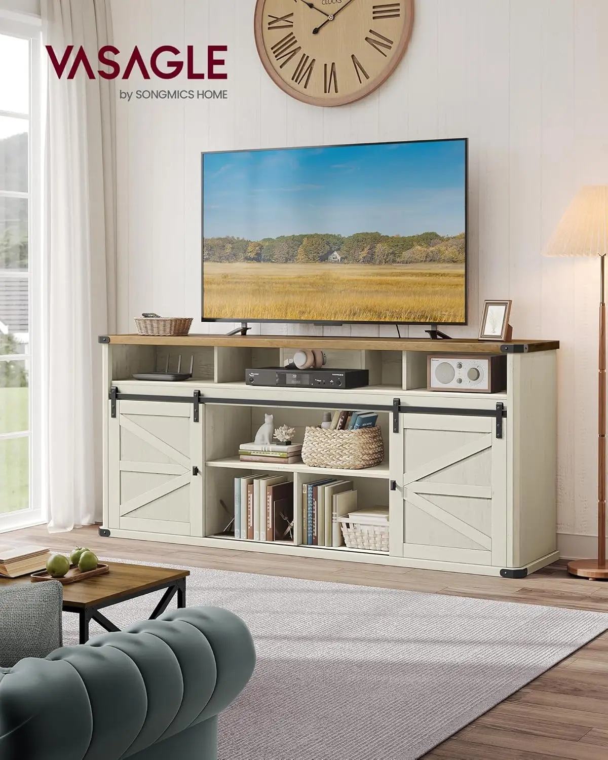 VASAGLE TV Stand for TVs up to 75 Inches, Farmhouse Entertainment Center with Sliding Barn Doors, TV Console Table