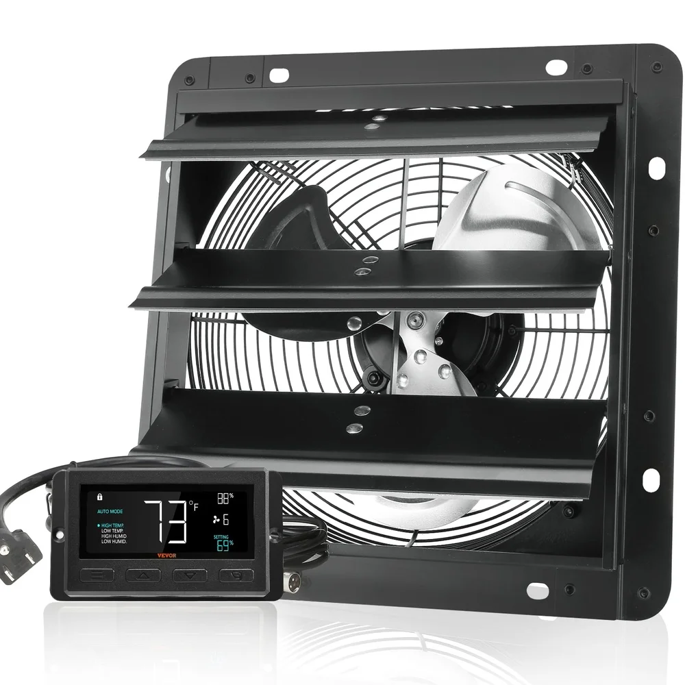 10 Inch Shutter Exhaust Fan with EC Motor 820 CFM Smart Control Automatic Shutter Wall Mount Greenhouses Garages Sheds