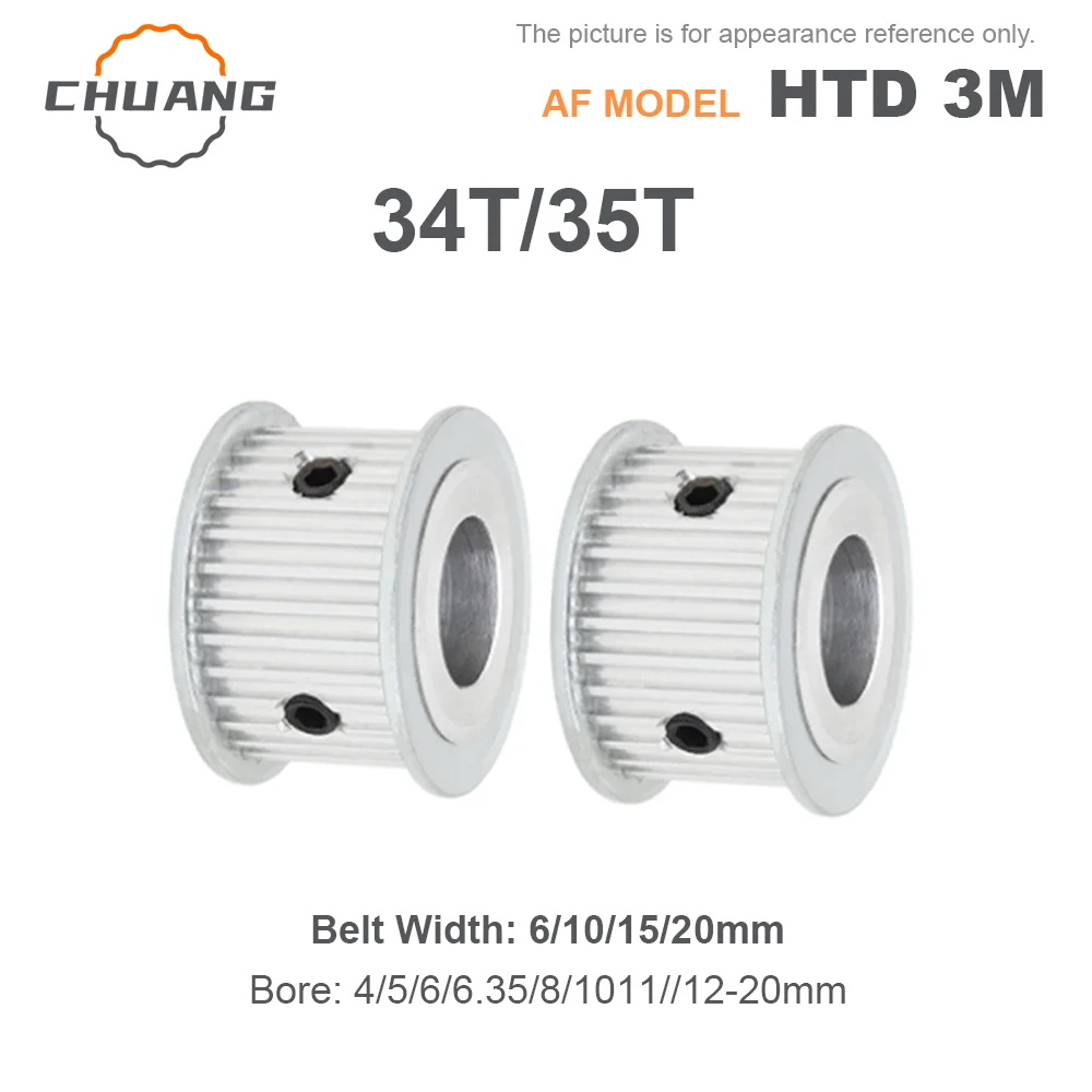 

34T/35Teeth HTD3M Timing Belt Pulley 3M AF Type Bore 4~20mm Synchronous HTD 34T 35T Aluminum Alloy Wheel For Width 6/10/15/20mm