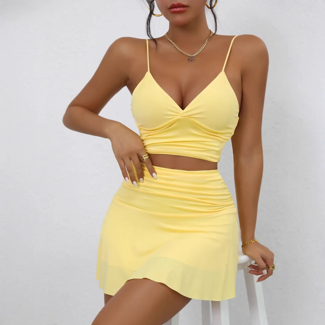 Women Summer Hot Sexy Backless Halter Top High Sense Suit Set