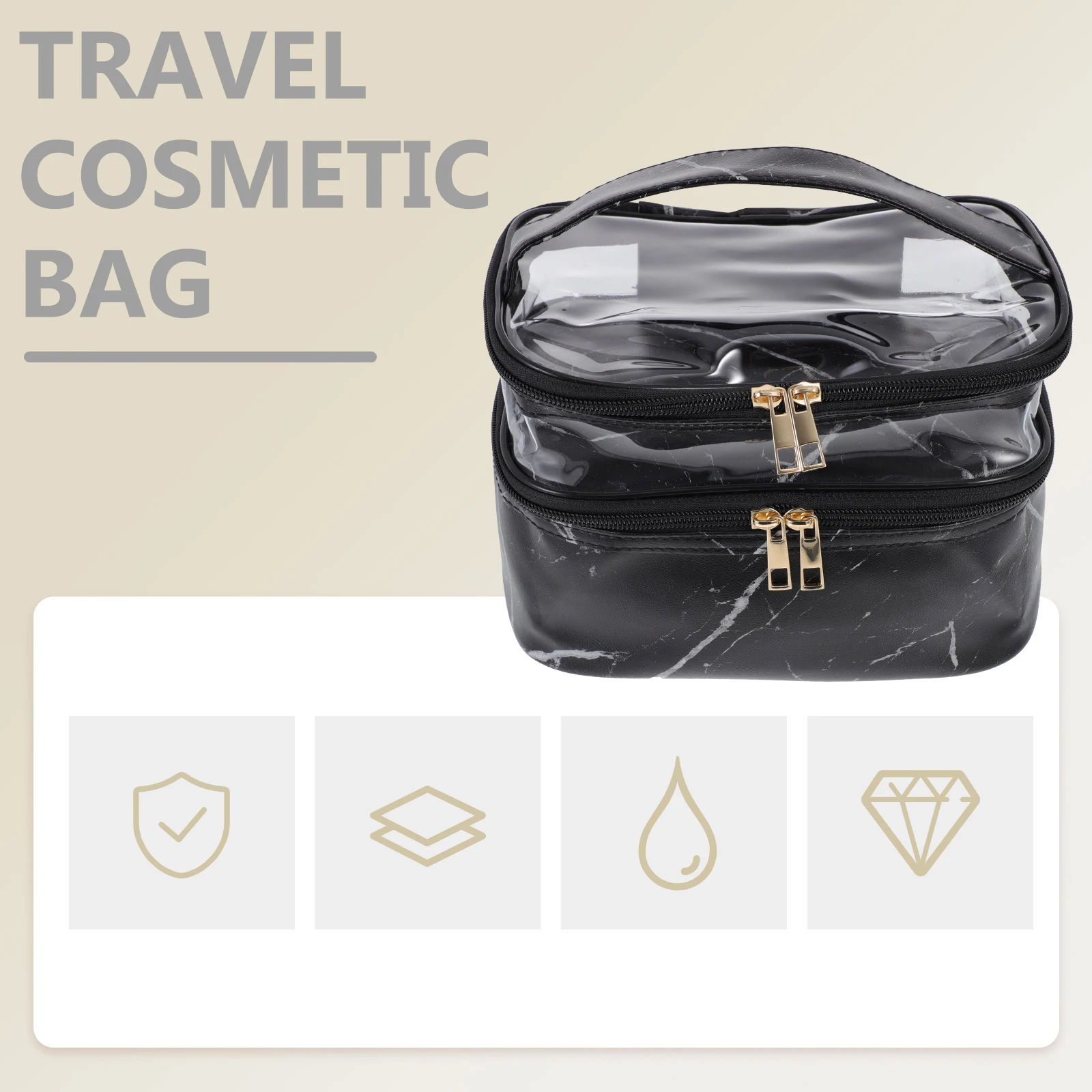 

Portable Marble Makeup Waterproof Dustproof Travel Storage Bag Black PU Material Large Space Toiletries Bag Women