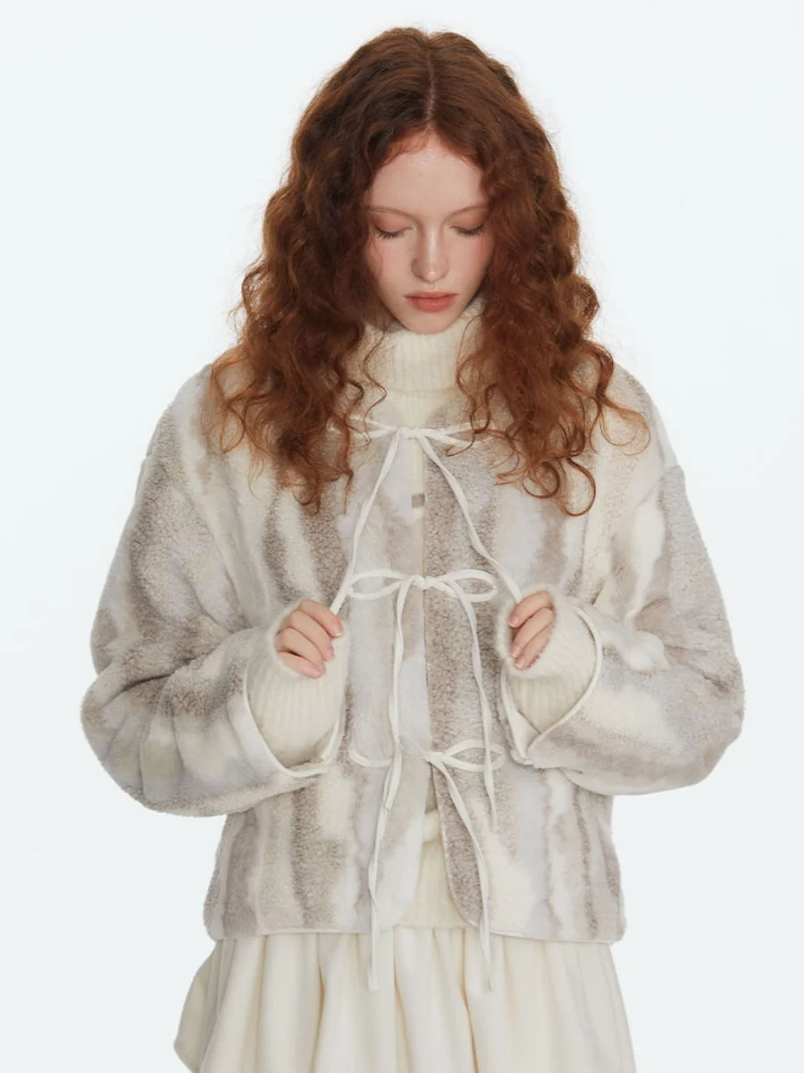 

Куртка женская Sureoh Original Design из овечьей шерсти с окрашенными полосками, повседневная, свободного кроя, с круглым вырезом, длинными рукавами, из полиэстера