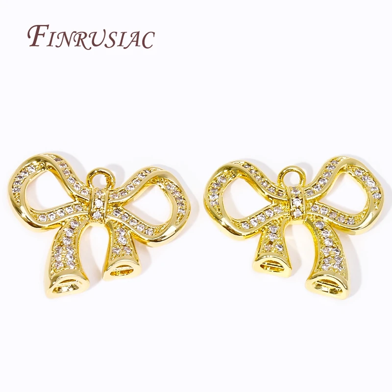 18K Gold Plated Inlay Zircon Bowknot Connectors Accessories Necklace Connectors DIY Bracelet Components Supplies