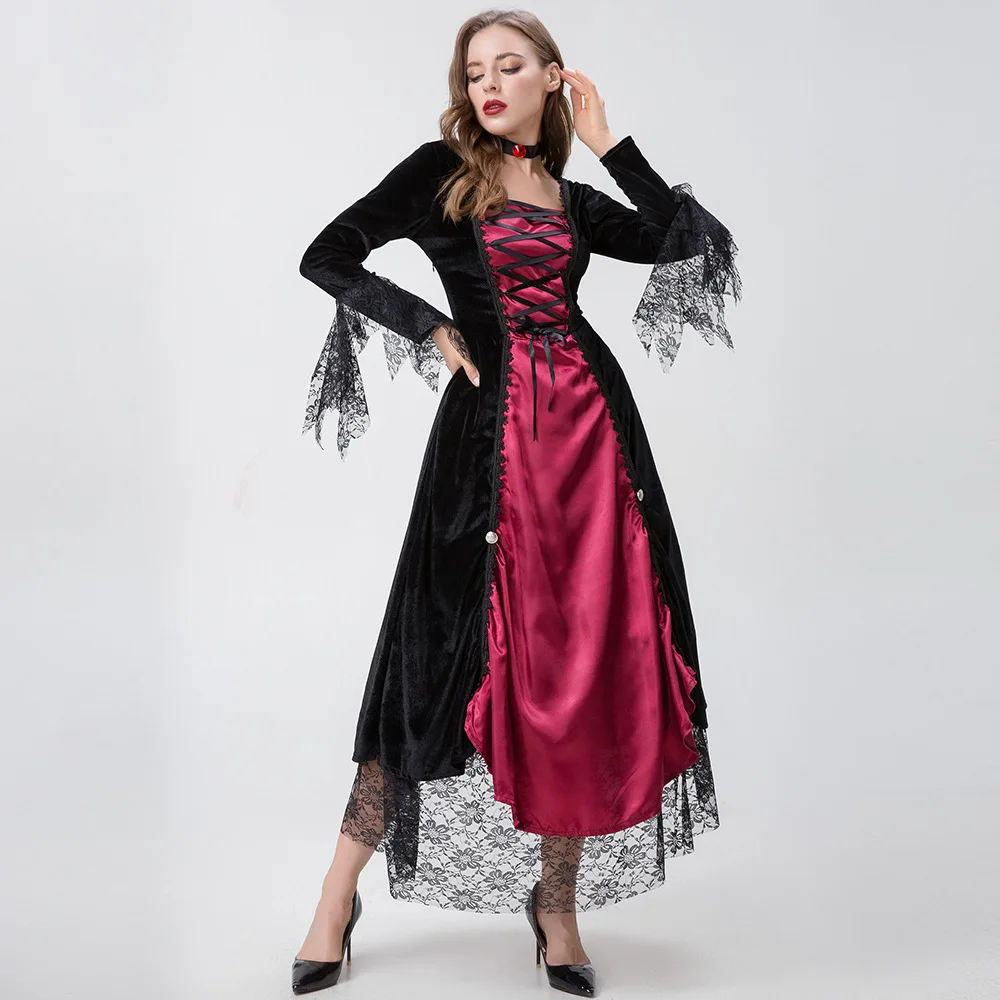 Robe de Reine Vampire Gothique, Costume Vintage Médiéval, Cosplay d'Halloween