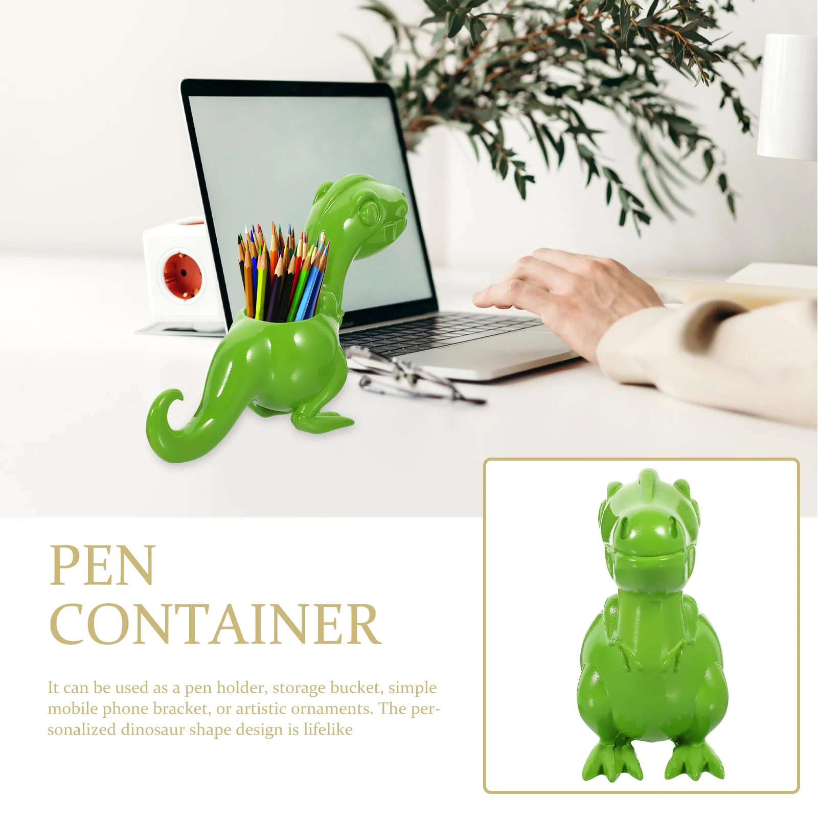 

Cartoon Resin Dinosaur Pen Holder Desktop Storage Organizer Creative Pencil Pen Holder Stationery Container Decorative Pot