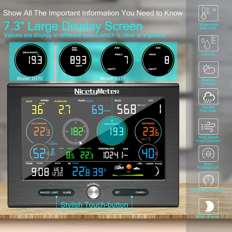 WiFi Digital Weather Station AQI PM2.5 PM10 CO2 Rainfall Air Quality Monitor Weathercloud Forecast Detect Wind Speed Anemometer