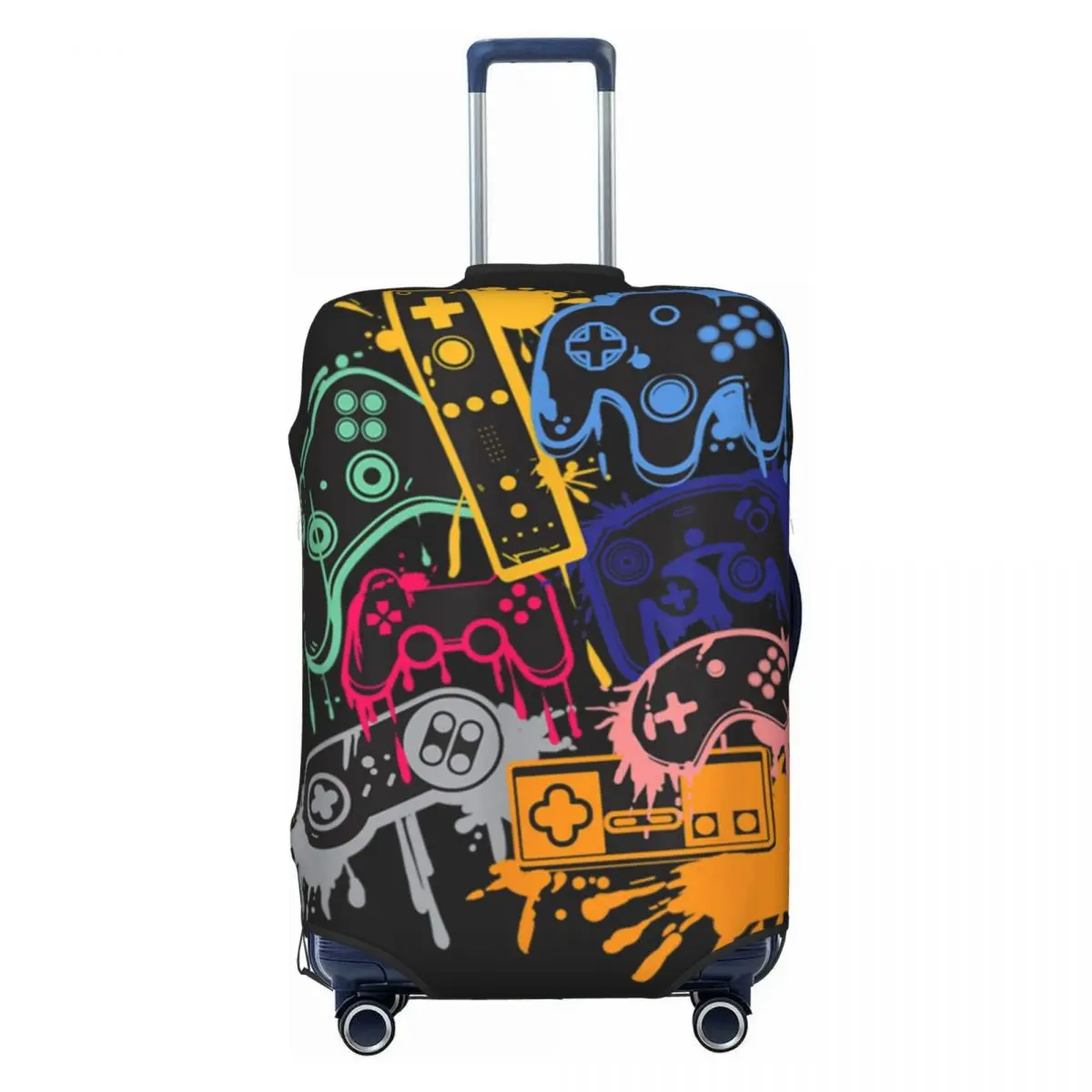 Video Game Controller Suitcase Cover Holiday Weapon Pattern Strectch Luggage Case Cruise Trip Protection