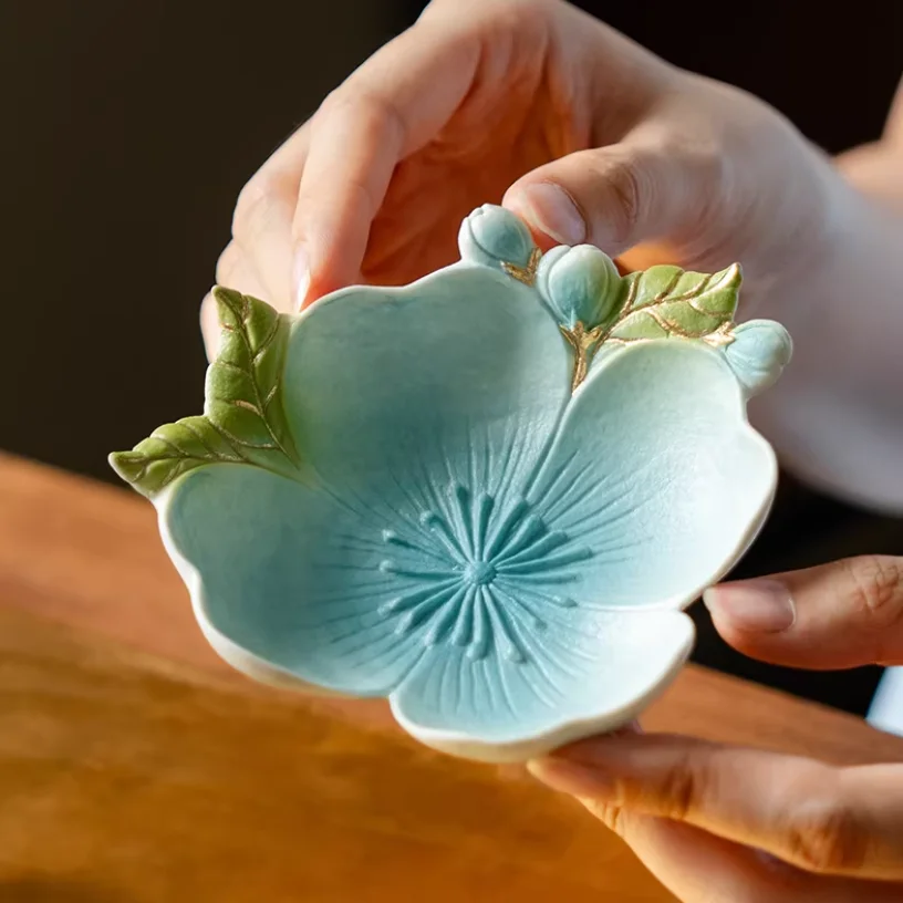 

Керамическая подставка для благовоний в форме четырехлепесткового цветка, изысканная подставка для благовоний, поднос для димсамов, аксессуары для чайной церемонии