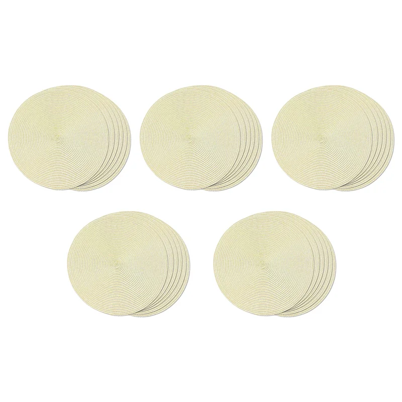 

B08B-Round Braided Placemats Set Of 30 Table Mats For Dining Tables Woven Washable Non-Slip Place Mats 15 Inch(Beige)