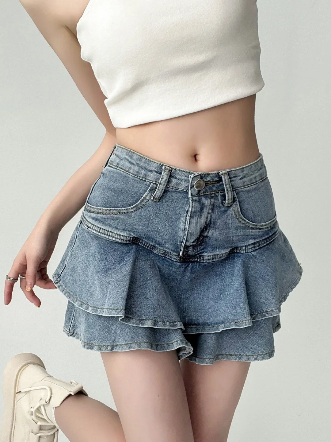 

Модные женские джинсовые юбка-шорты А-силуэта, ультракороткие, повседневные, с низкой талией, для работы, из других материалов, весна 2025