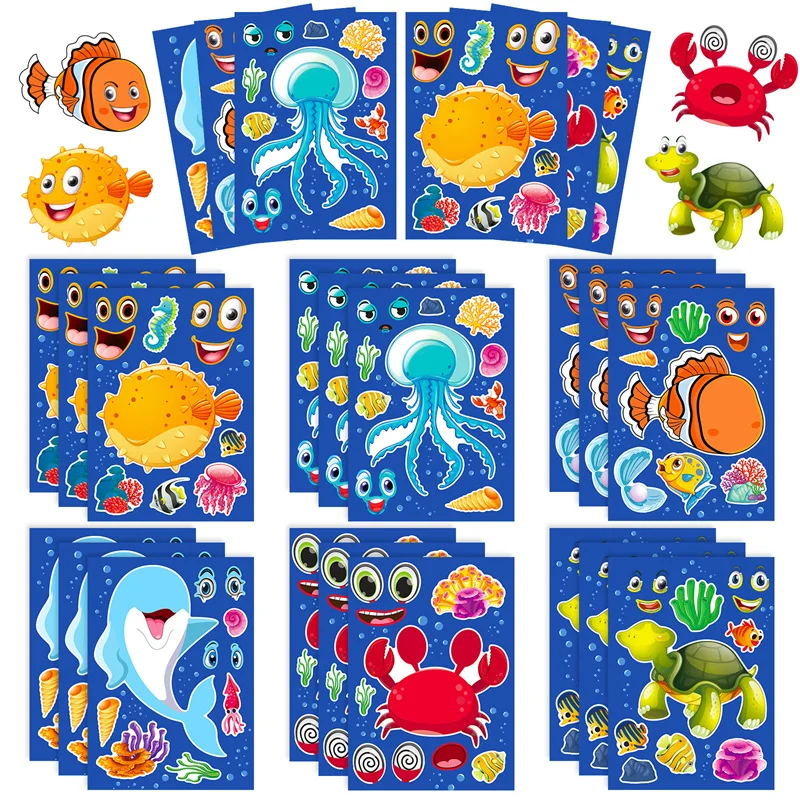 

Make A Face Stickers Sheets Create Your Own Ocean Animal Puzzle Sticker Toys DIY Sea Themed Fun Craft Activity for Kids Boy Girl