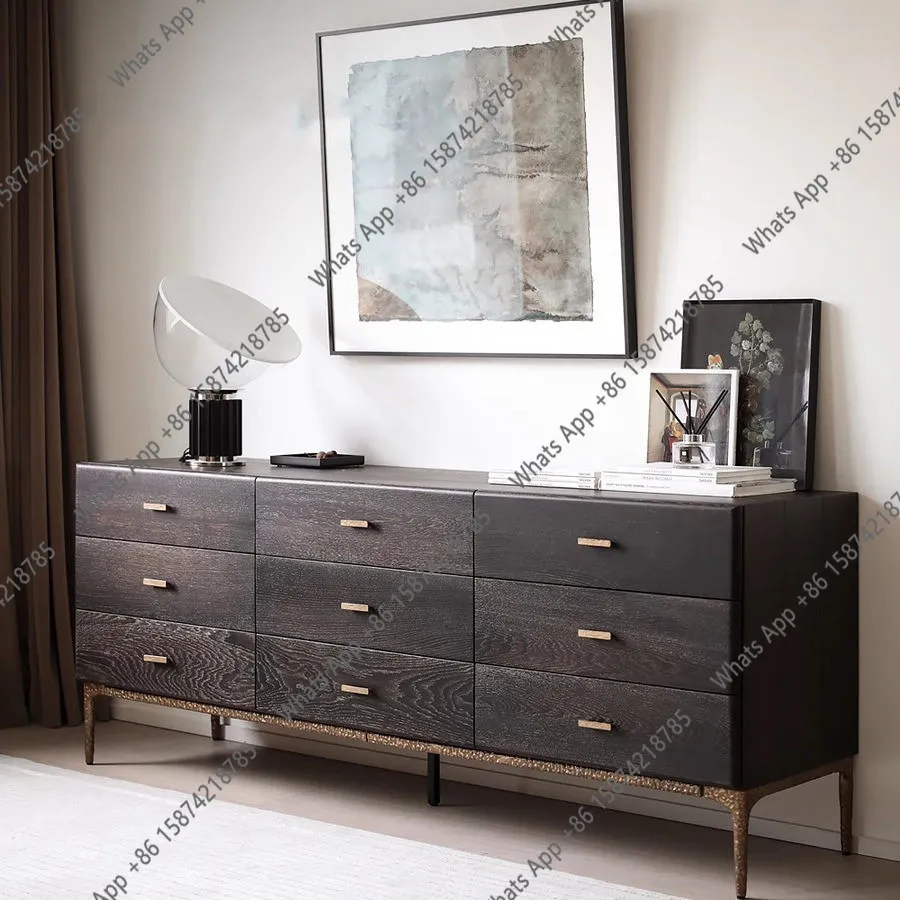 

Nordic oak solid wood porch cabinet industrial style living room dining side cabinet retro storage designer