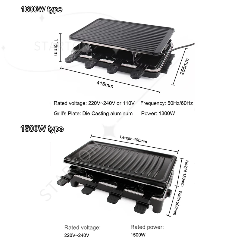 Electric Raclette Grill Smokeless Griddle Non-Stick BBQ Pan Bakeware Skewer Hot Plate Korean Barbecue Oven Machine EU US
