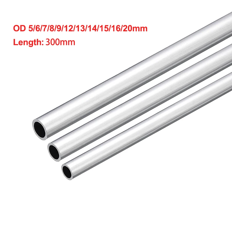 3pcs OD 5/6/7/8/9/12/13/14/15/16/20mm 6063 Aluminum Round Tube 300mm Length Seamless Round Pipe Tubing Models Crafts Making