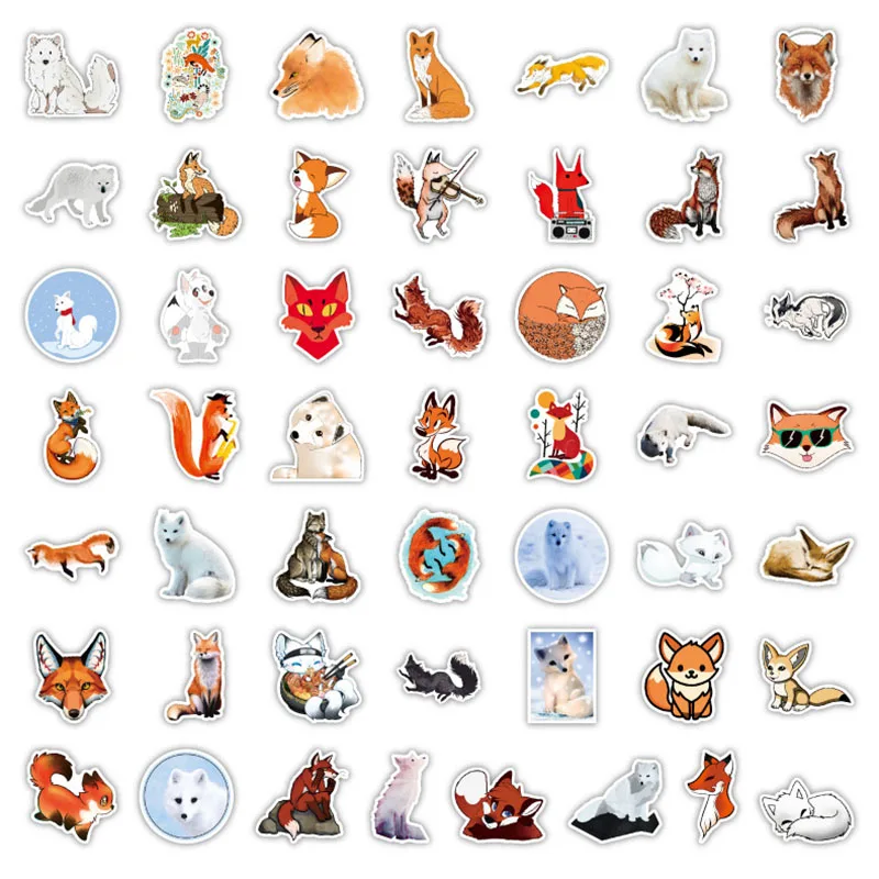 100Pcs/Pack INS Novelty Cartoon Cute Kawaii Fox Stickers PVC Waterproof Stickers Decals For Kids Boys Girls Toys Gifts