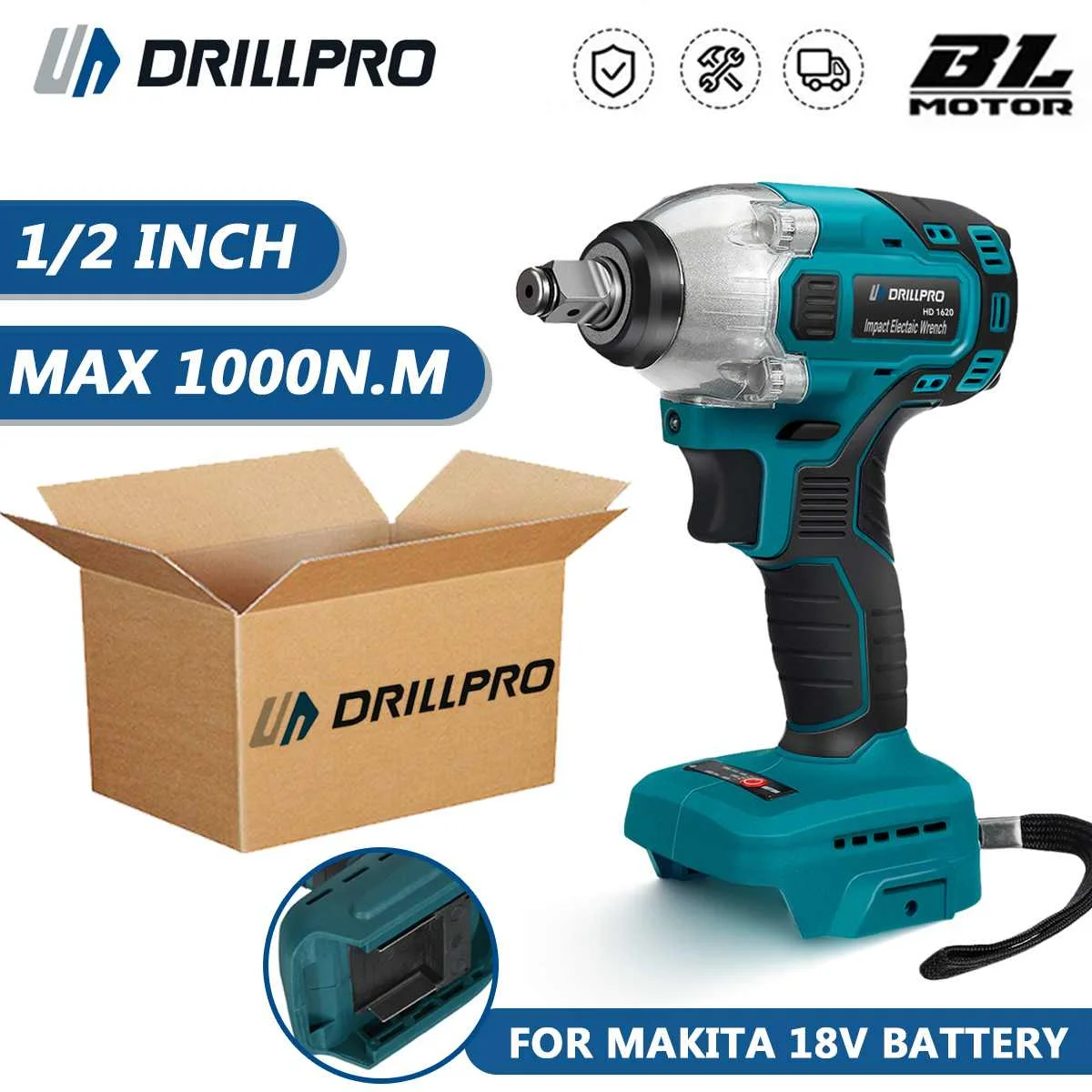 Беспроводной гайковерт Drillpro, 2600 нм, 1/2 об/мин