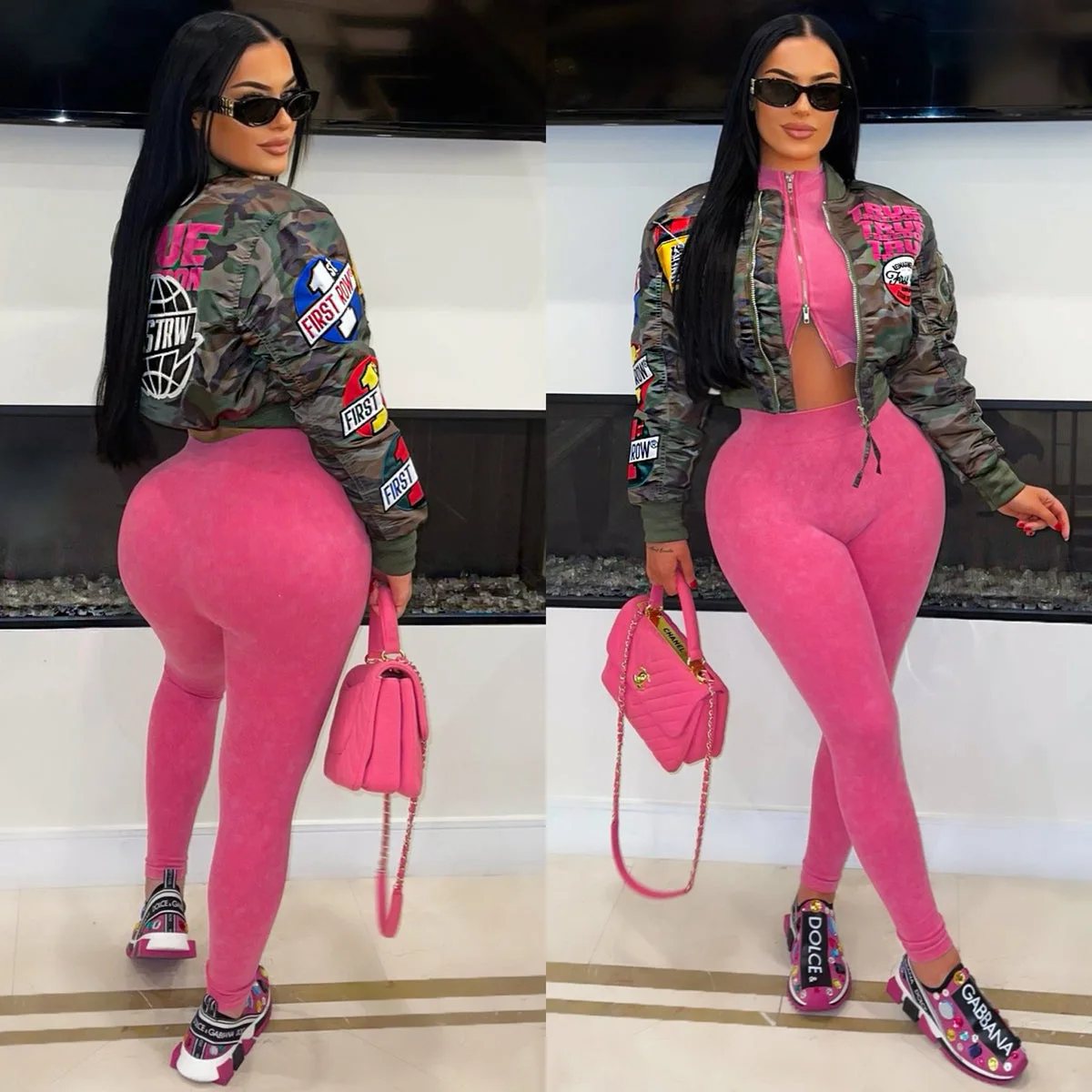 

Women Camouflage Short Coats Print Jacket Round Neck Long Sleeves Zipper Skinny Slim Fit Y2K Moto Streetwear 2025 Spring Autumn