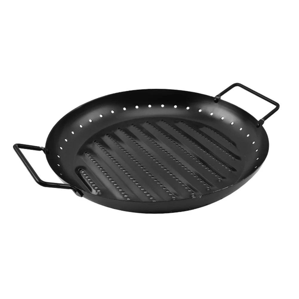 

Round Iron Roast Meat Pan Non-Stick Barbecue Grill Plate Waterproof Corrosion Resistant Easy Clean Dual Handle Outdoor Home Bbq