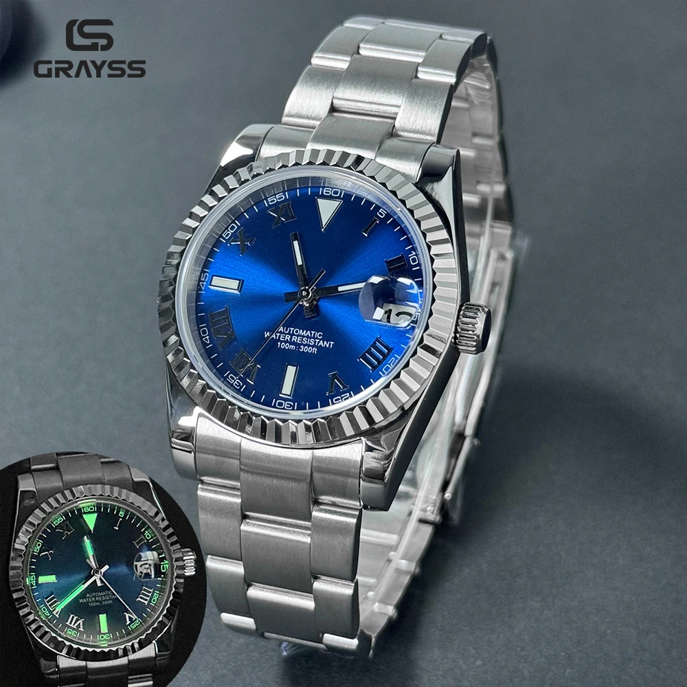 GRAYSS 36/39mm Luxury Roman Dial NH35A  Automatic Watch Mechanical Movt Business Watch for Men Date glass back sapphire glass