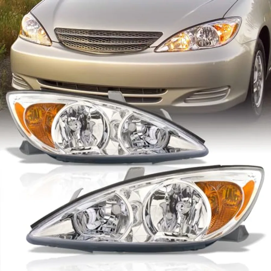 

Chrome Housing Clear Lens Amber Reflector Signal Headlights Headlamps Driving Bumper Head Lights Lamps Assembly Pair LH + RH Co