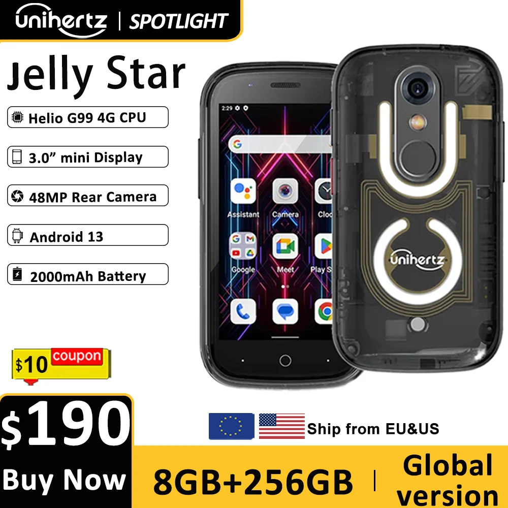 Unihertz Jelly Star Android 13 8GB 256GB Led Light Unlocked Transparent Backshell 48MP 3 inch 2000mAh