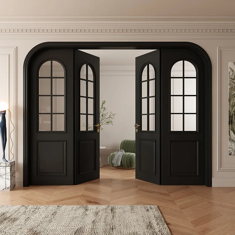 Solid wood paint opposite door, indoor living room kitchen, arched four double doors