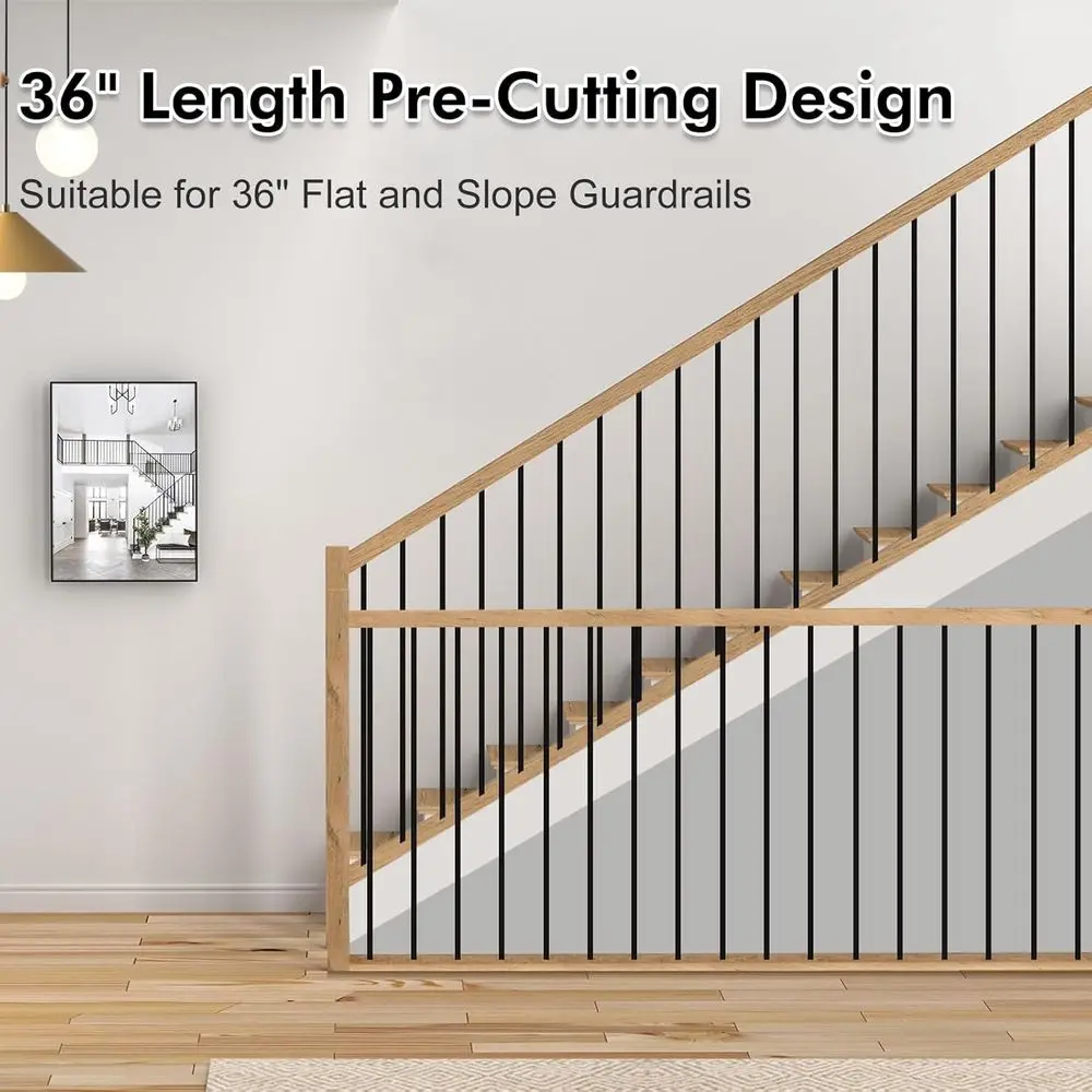 36 Hollow Single Basket Double Twist Wrought Iron Balusters for Interior Staircase, Black