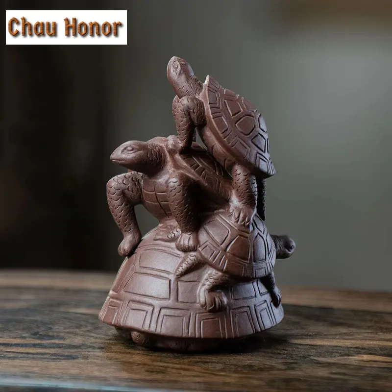 Yixing Handmade Purple Clay Tea Pet Chinese Longevity Turtle Statue Ornaments Sculpture Tea Figurine Tea Set Decoration Art