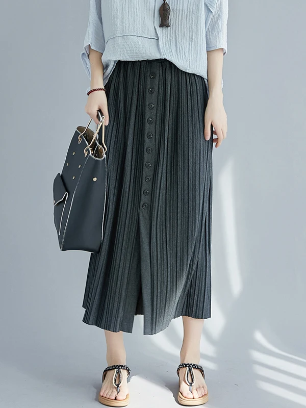 تنورة نسائية ميدي لربيع وصيف جديد مقاس كبير فضفاضة متعددة الاستخدامات للتخسيس بخصر عالٍ تنورة ذات ثنيات للتنقل الفني