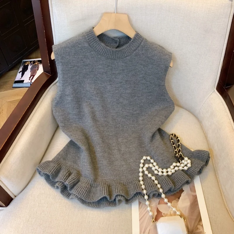 

Korean Sle Lace Knitted Vest Women's Autumn Winter Faion Slim Fit Sweater Overlap Top Breathable Moisture ng Regular...