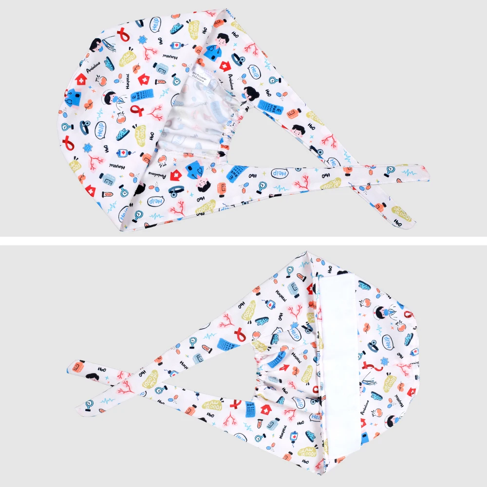 만화 프린트 치과 의사 스크럽 캡 여성용 의료용 스크럽 모자 수술 모자 유니섹스 수술실 모자 병원 의사 간호사 캡