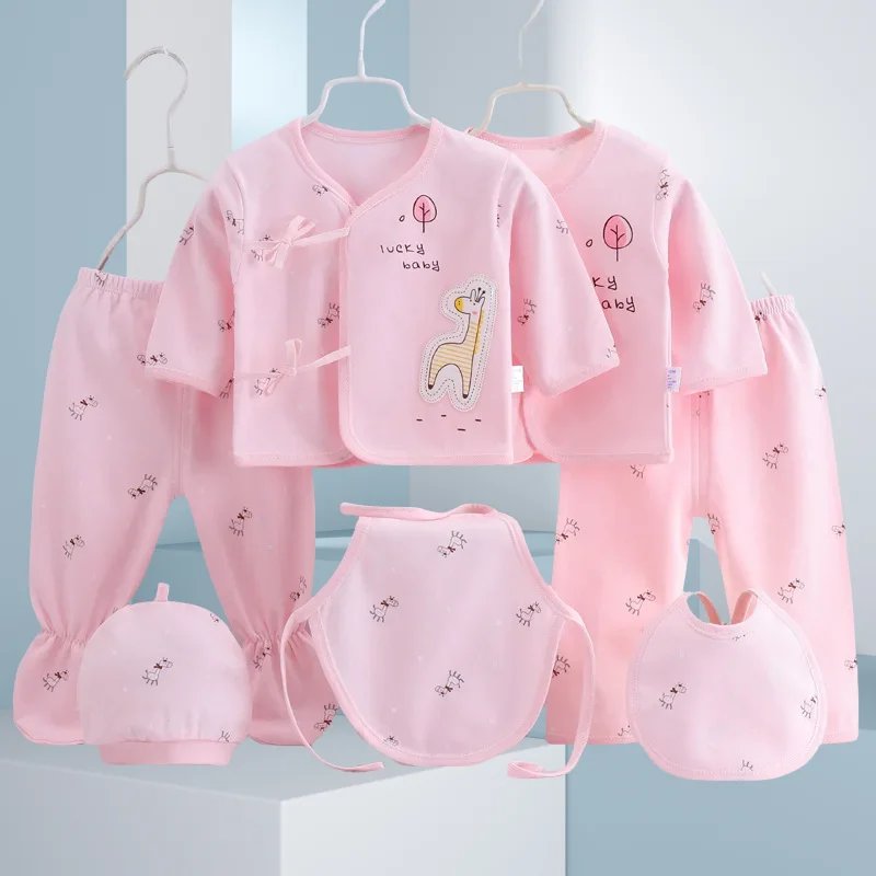 7Pc of pack Spring Newborn Baby Stuff Toddler Clothes Cartoon Cute Cotton T-shirt+Pants+Hats Infant Boys Girls Clothing Set