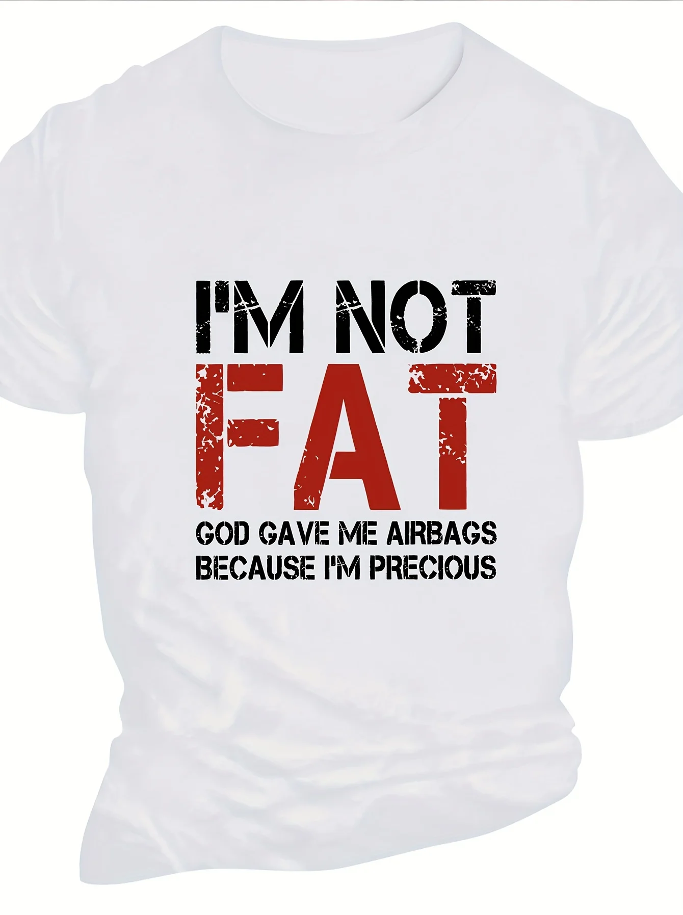 Plus Size MenS Summer Graphic Tee I M NOT FAT GOD GAVE ME AIRBAGS BECAUSE I M PRECIOUS Print Casual Crew Neck ShortSleeve TShirt
